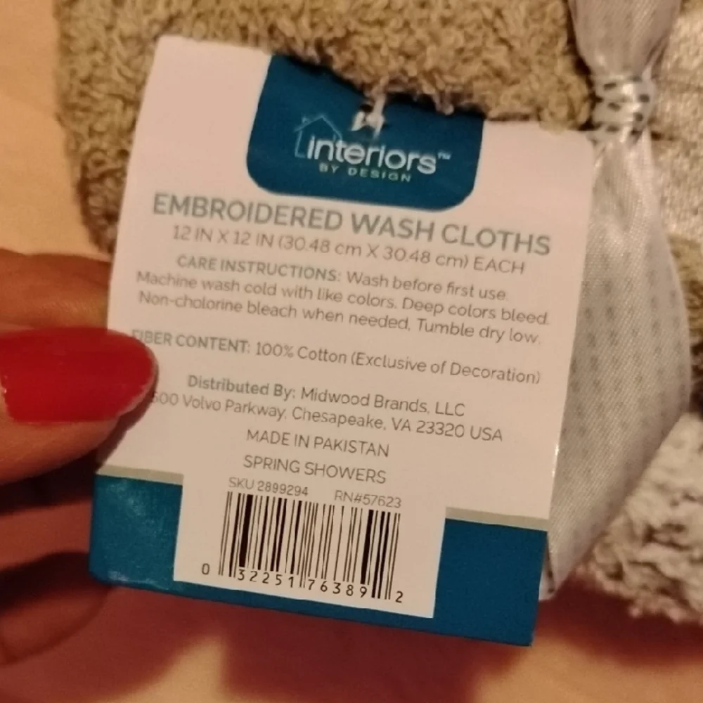 2 Sets Of 6 Washcloths Embroidered With Spring Showers NWT